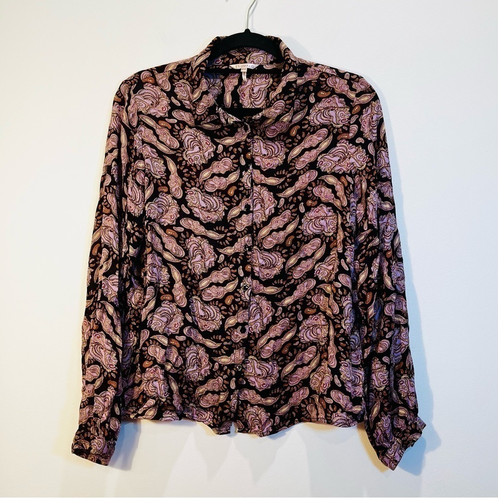 ESQUALO Paisley Floral Button Down Boho Semi Sheer Blouse Long Sleeve Top Medium - Picture 5 of 11